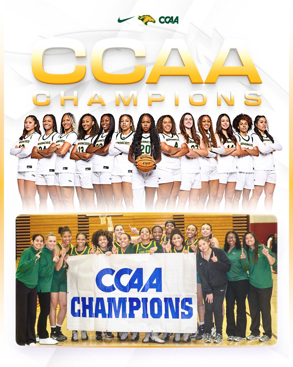 CCAA CHAMPS 🏆

For the 25th time in program history and the first time since 2014, <a href="/cppwbb/">Cal Poly Pomona Women’s Basketball</a> has won the CCAA regular season title! 

#WeAreCPP