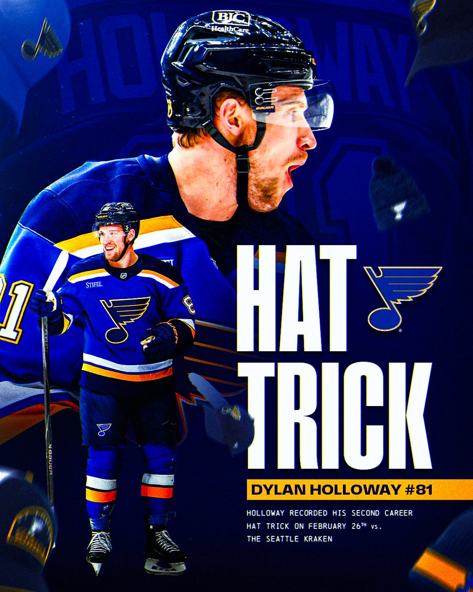 NHL's tweet photo. "If you've got a hat, chuck it in the air!" 🧢 

Dylan Holloway has his second career hat trick!! https://t.co/Ap1vp4ZDqC