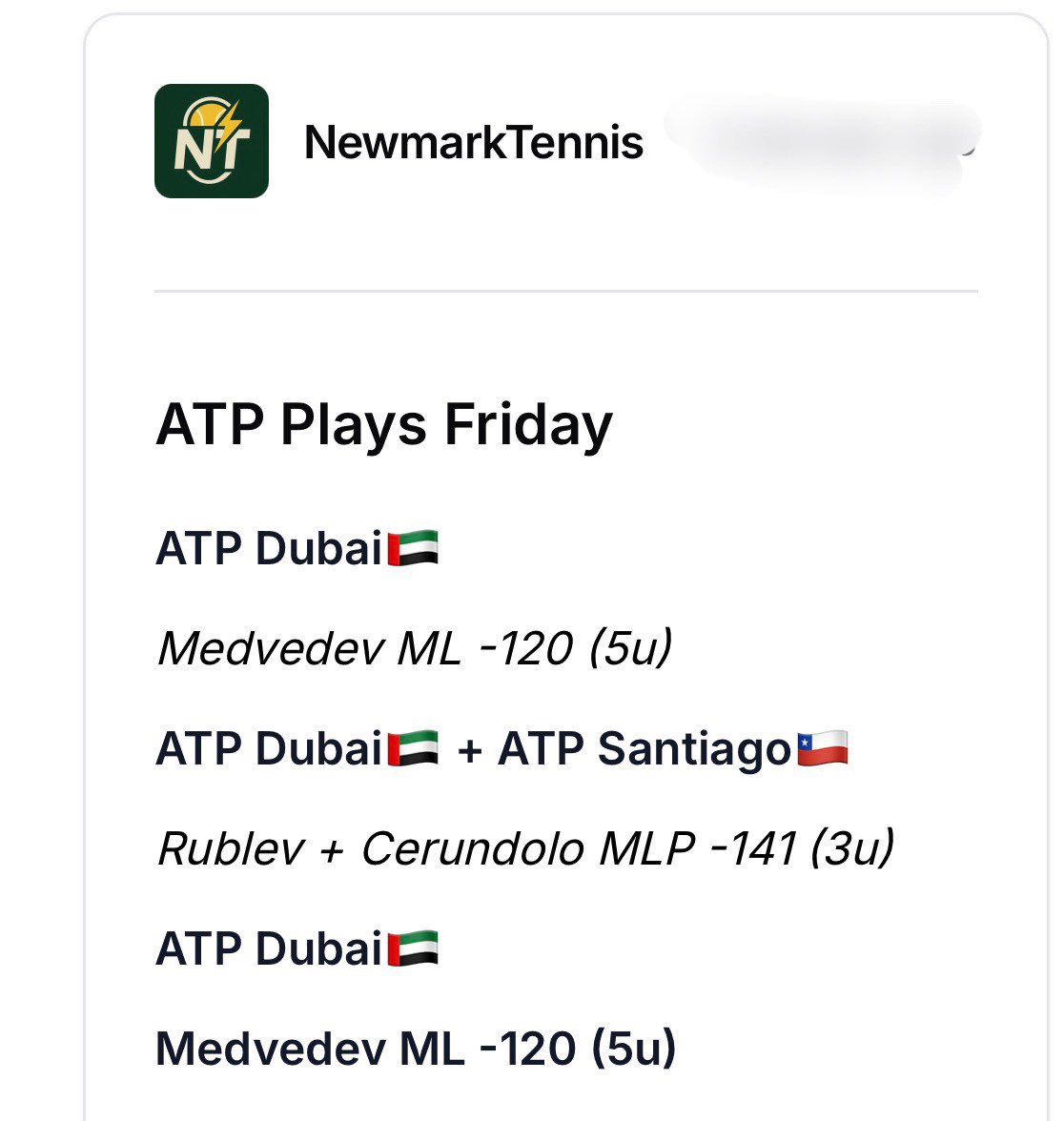 cappers_daily's tweet photo. NewmarkTennis https://t.co/nYJv6eoWXh