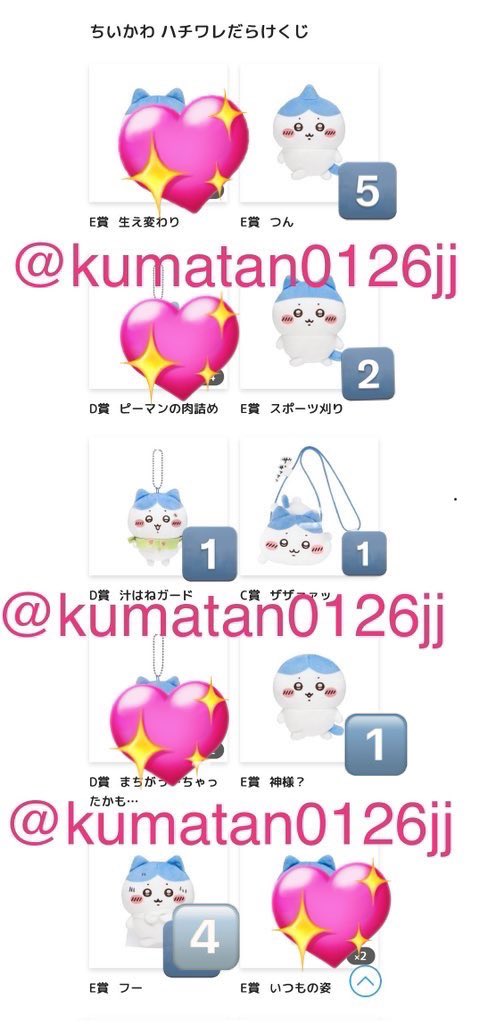 譲渡 交換】ハチワレだらけくじ ちいかわ ハチワレ 譲→B賞 …ってコト