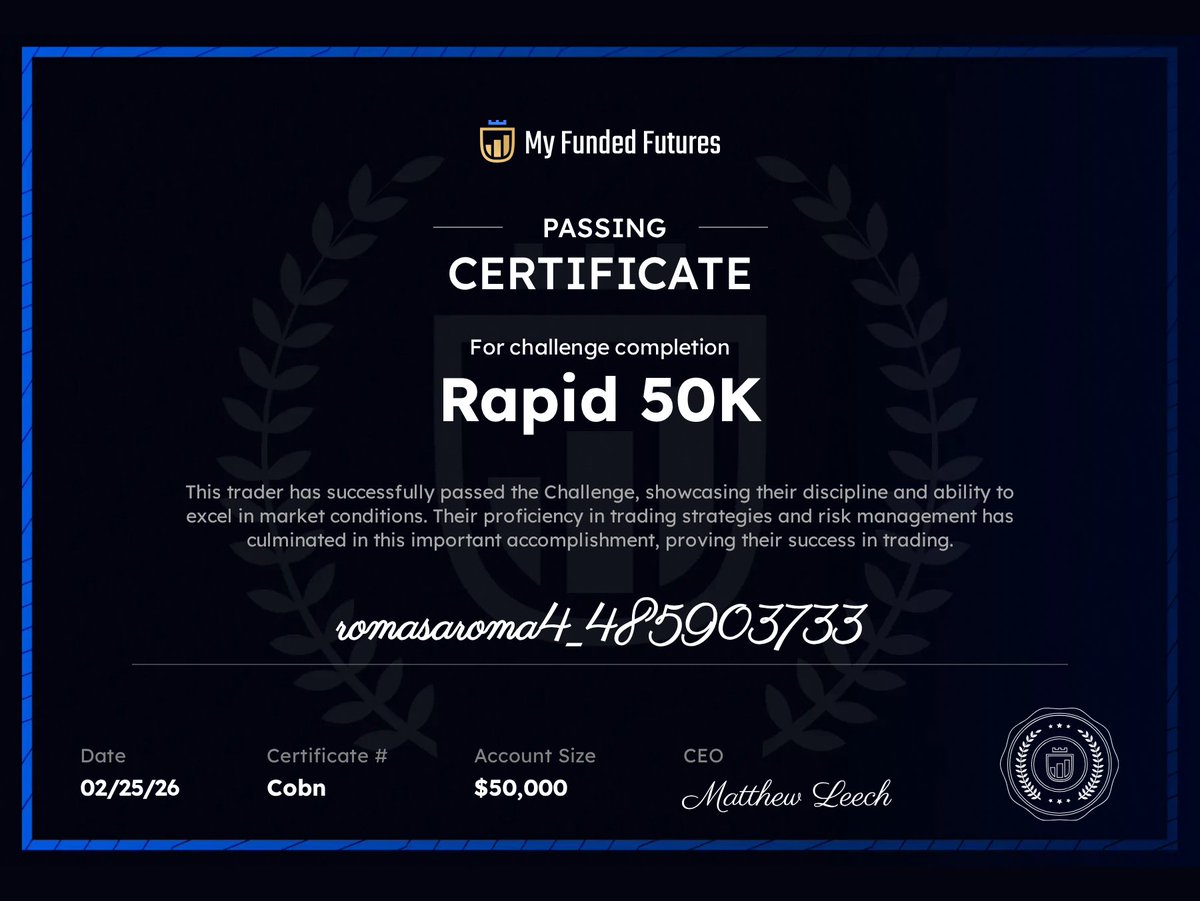 FlowDiscip81122's tweet photo. The evaluation is a psychological gauntlet. Passed the Rapid 50K. Massive respect to @MyFundedFutures for the flawless infrastructure. 🏆#propfirmtrader $NQ
Surviving drawdown limits requires pure mechanical discipline.What’s your $ES setup?#futurestrading #MFFU #daytrading #MFTV https://t.co/c6q0np073F