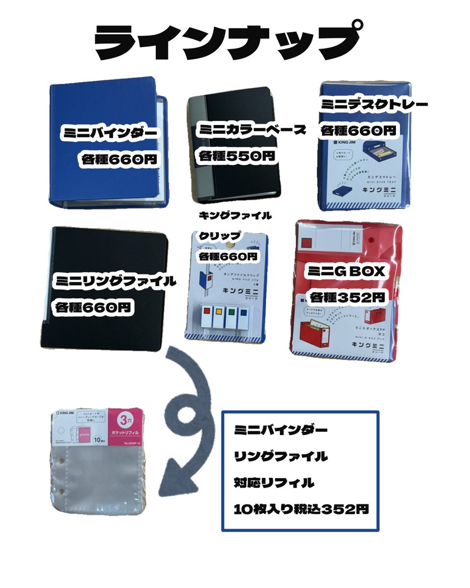 n_stationery's tweet photo. 📢新入荷のお知らせ
#キングジム から事務系の大定番商品でお馴染みのファイル📄
やボックスからなんと！ミニシリーズが登場しました👏
ミニシリーズではファイルでは推しのカードを挟むもよし！ボックスは小物入れから推しの小さめのアクスタなどのグッズを入れるもよし！使い方は無限大♾️ https://t.co/RvPRUfiiHZ