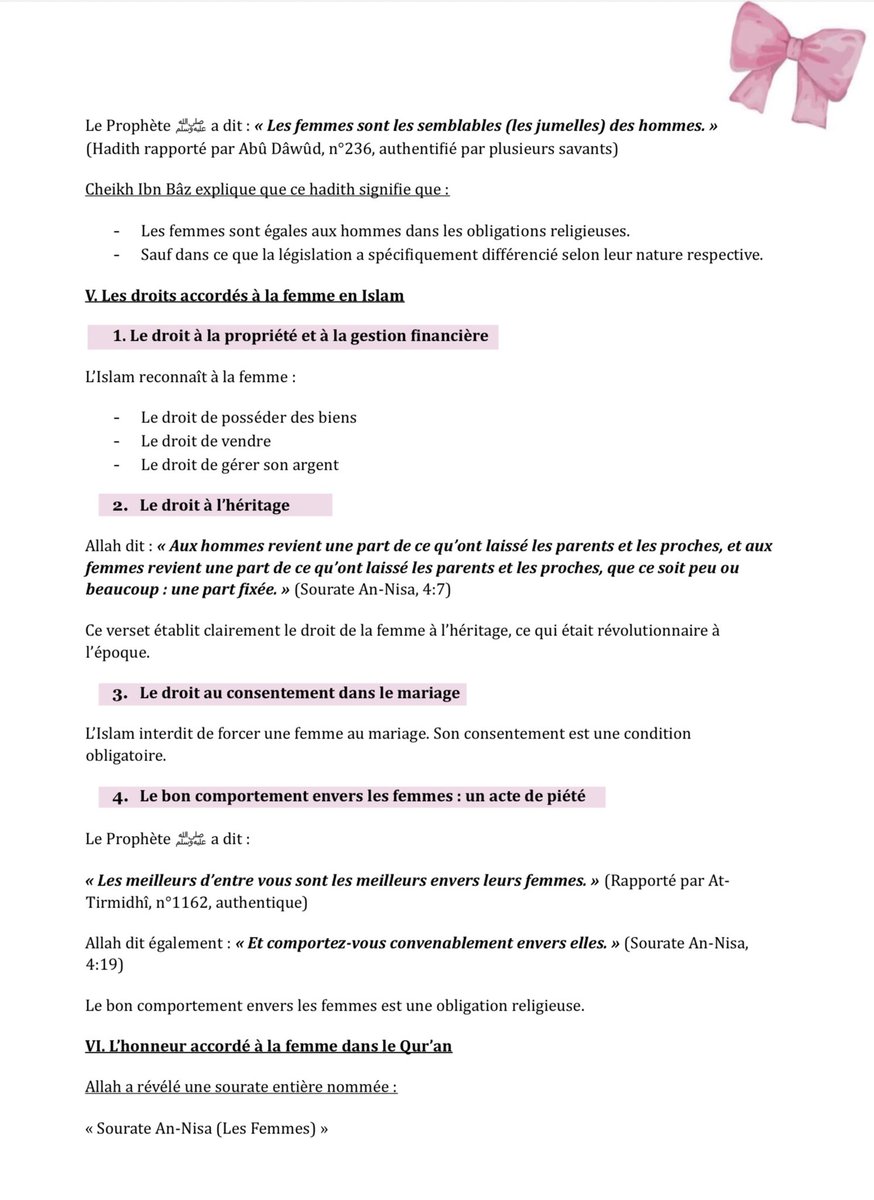 Rabyatouuu's tweet photo. Salem Aleykoum, 

Voici mes notes de la conférence n°9 de l'Institut Al-Ihsan sur le thème : « le rôle de la femme musulmane » ( lien drive ( pdf ) en commentaire ) https://t.co/JYWNyaBANS