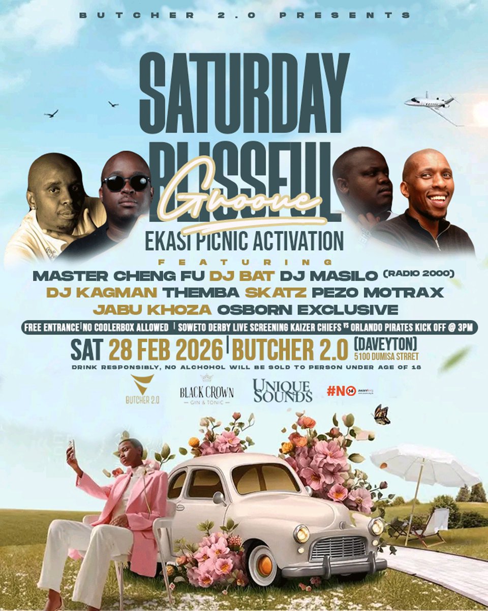 PezoSA's tweet photo. Weekend Gig Guide 

Friday 
📍Blue Room in Hatfield, Pretoria (Throwback with Professor)
📍Butcher 2.0 in Daveyton (Zulumafia’s Birthday Celebration)

Saturday 
📍 Butcher 2.0 in Daveyton (Saturday Blissful Grooves x Ekasi Picnic Activation)
📍 Blue Room in Hatfield, Pretoria https://t.co/D0Hvc3iHsz