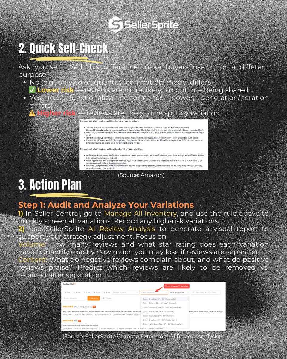 SellerSprite_EN's tweet image. ⚠️Amazon announces to stop sharing reviews across variations unless differences are minor and do not change core functionality, starting Feb 12, 2026. If you rely on parent child review sharing, conversion could take a hit. #AmazonUpdates #AmazonFBA #AmazonSeller