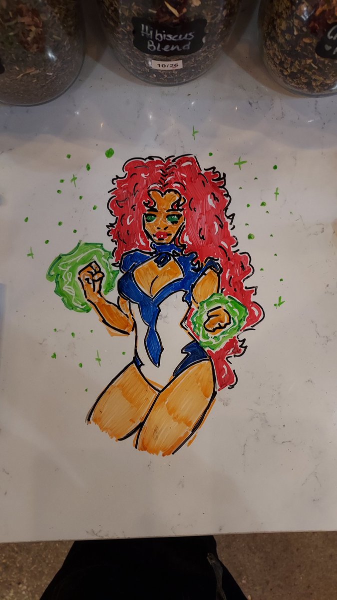 mimipoop123's tweet photo. drew starfire at werk the other day !!! #awesome #yeahididthat https://t.co/7rts0jY4aB