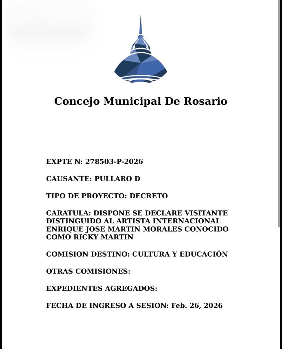 El hermano de Pullaro presentó un proyecto en el ULTRAINÚTIL Concejo Municipal de Rosario para declarar "visitante distinguido" a Ricky Martin. Ese rejunte de acomodos políticos, ex-periodistas, ex-futbolistas, y neo-parásitos empezando a trepar su escalera estatal nos cuesta 700