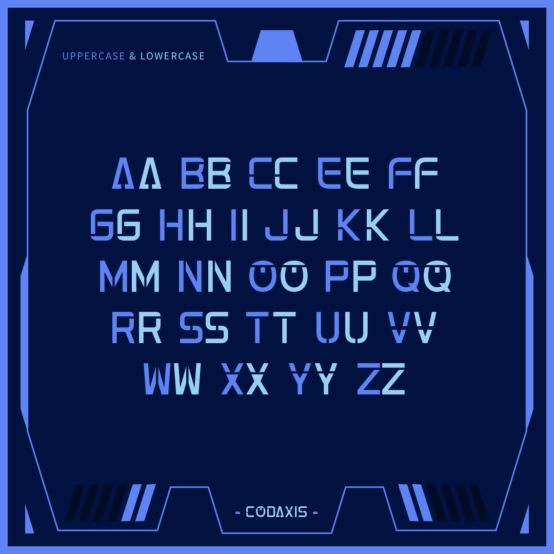 lukmanbp's tweet photo. Step into the future with CODAXIS, a high-tech, stencil-inspired typeface built for the digital frontier.

Purchase link in below:

https://t.co/r6foHgjSDm
---
#futuristicfont
#stencilfont
#GraphicDesign 
#typefacedesign
#fontdesign https://t.co/FbE1j8EiMQ