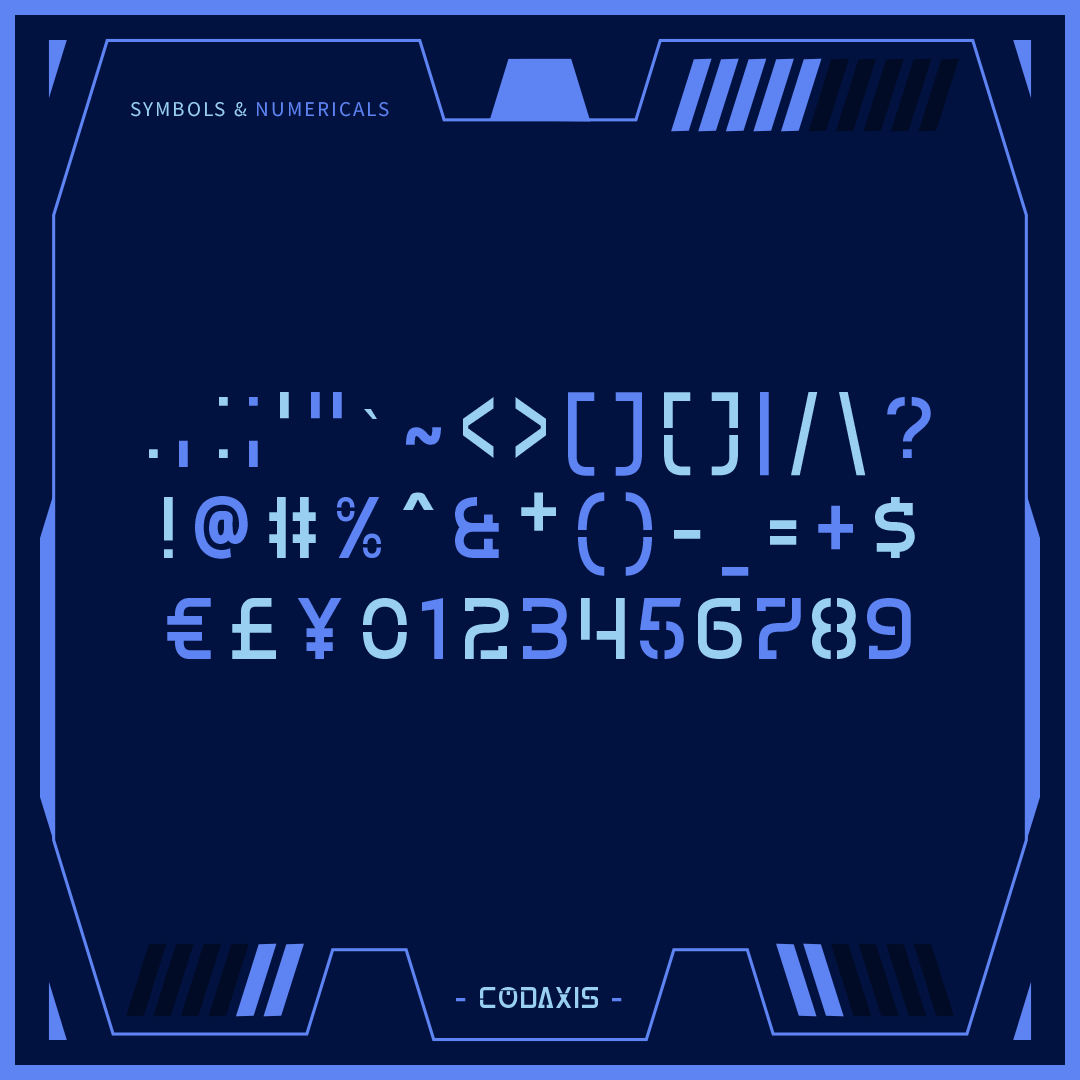 lukmanbp's tweet photo. Step into the future with CODAXIS, a high-tech, stencil-inspired typeface built for the digital frontier.

Purchase link in below:

https://t.co/r6foHgjSDm
---
#futuristicfont
#stencilfont
#GraphicDesign 
#typefacedesign
#fontdesign https://t.co/FbE1j8EiMQ