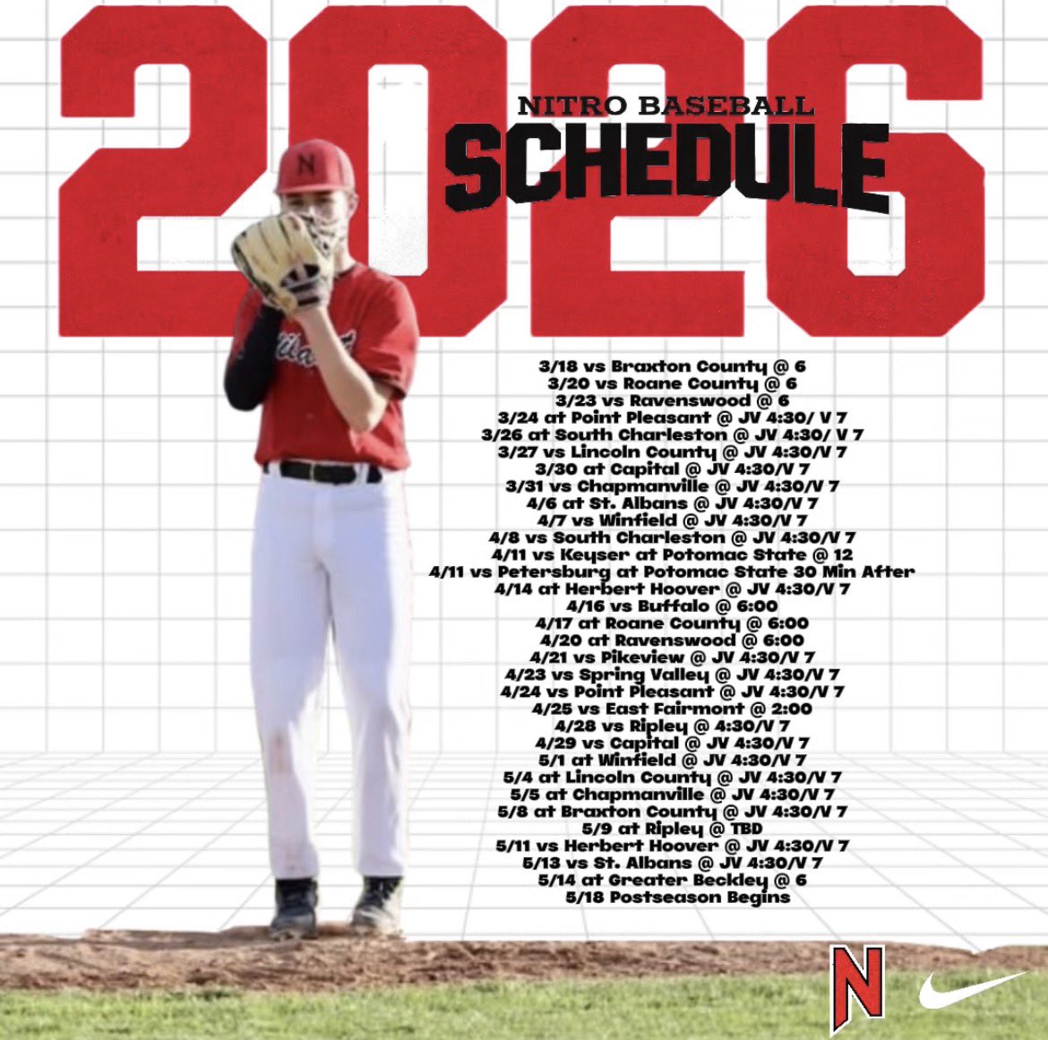 nitrohighbsbl's tweet photo. 2026 Nitro Baseball Spring Schedule. 📝📆

#GoCats https://t.co/PJjHQzqqsM