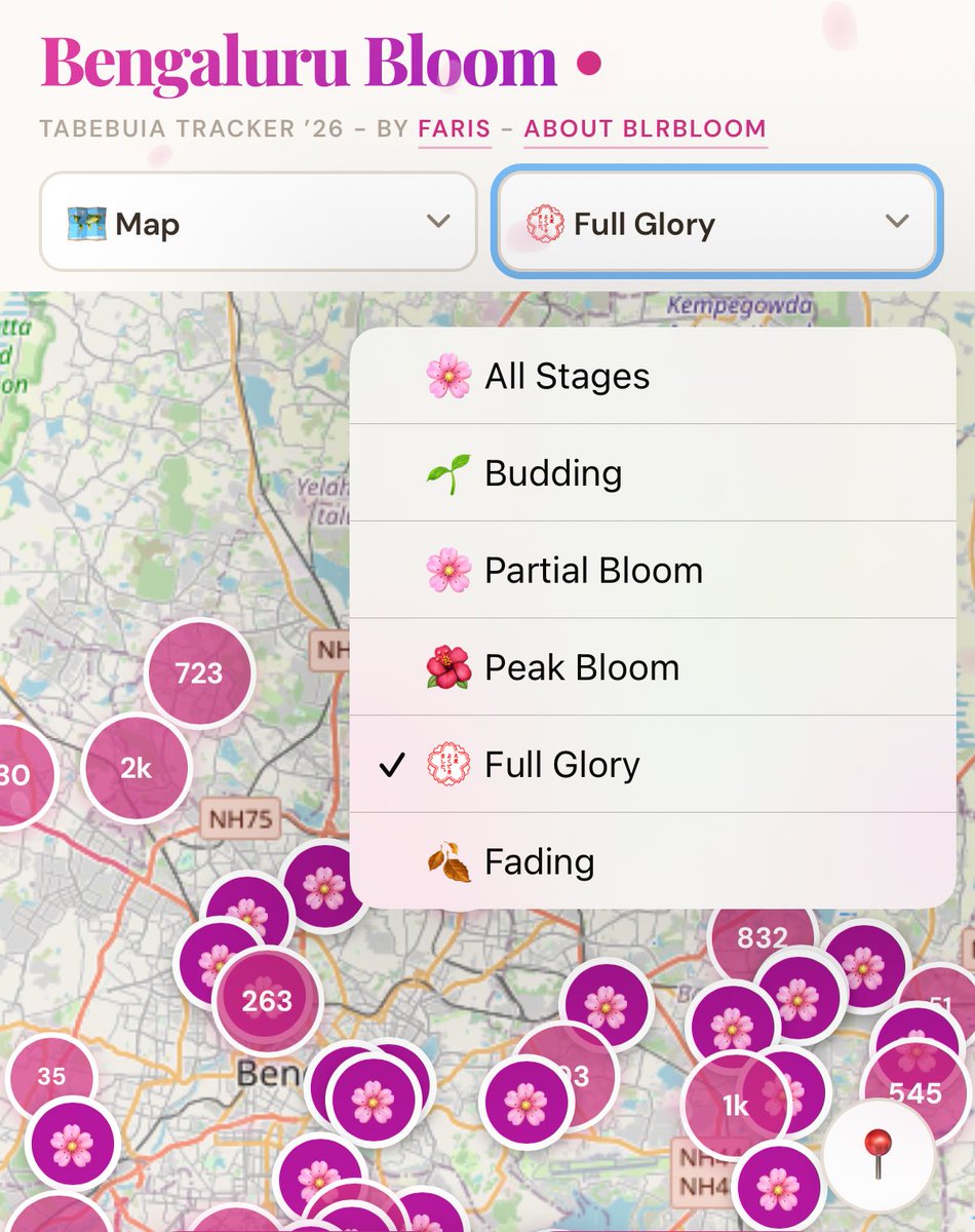 Peak Bengaluru 😭

They created an app to track pink bloom that too with stages and all 

Just love this city man ❤️❤️
