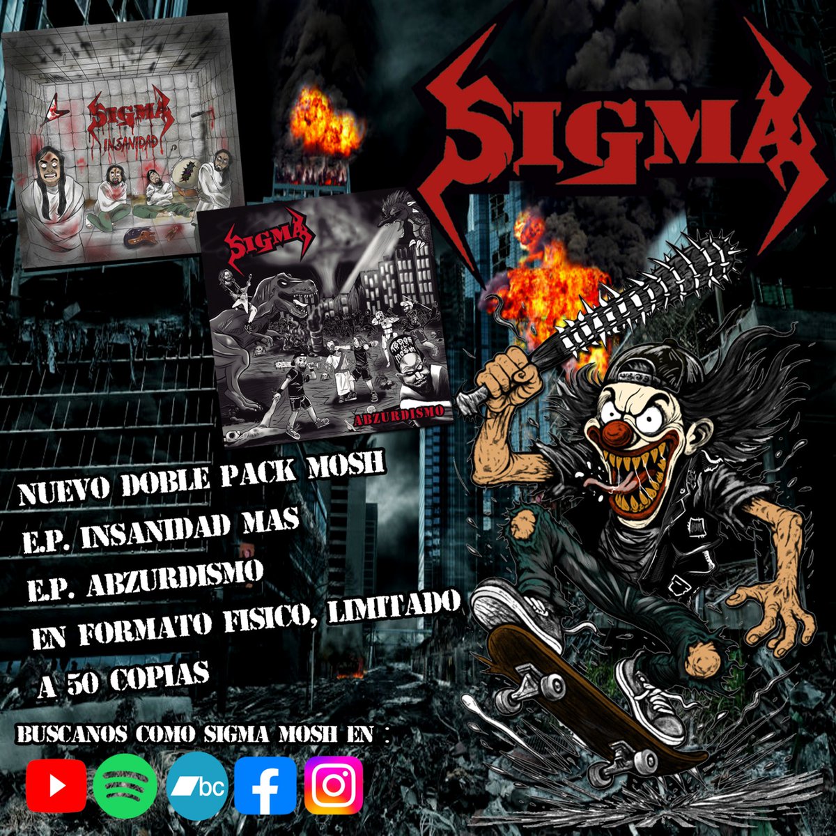 Sigma91579659's tweet photo. Esta Quincena de Marzo, saldrá a la venta el pack doble Mosh, donde vendra nuestro actual E.P. Insanidad , junto a nuestro anterior trabajo Abzurdismo, será limitado solo a 50 copias, el precio sera de $4.000, cualquier reserva en nuestra redes sociales https://t.co/VMF0ExCNAc