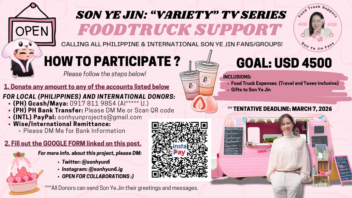 Hello Sontokkies, Son Ye Jin &amp; BinJin fans 🤍✨

We are officially re-opening the Food Truck Support Project for Son Ye Jin’s TV drama comeback! 🎬🍱

This support will be prepared for an important and special scene, and we would love for you to be part of this meaningful
