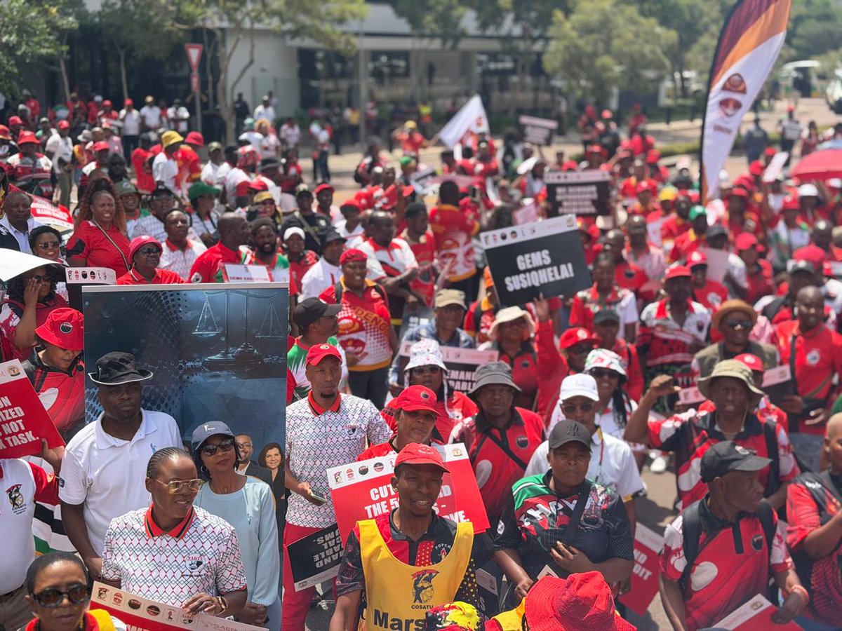 _cosatu's tweet photo. Public servants in South Africa under #DENOSA, #NEHAWU, #SADTU, #PIOCRU, #PAWUSA, #SAMATU and #SAEPU gives #GEMS Board 7 days to respond to members of the Government Employees Medical Scheme at a National Day of Action 
in Pretoria @MorningLiveSABC @1Khosi_Meth @dpsa @NEDLAC_SA https://t.co/nWH8qBJjOd