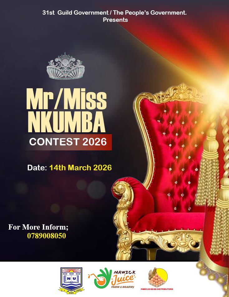 NkumbaUni_News's tweet photo. AD: Hello ladies and gentlemen, boys and girls, men and women of Nkumba! The 31st Edition of Mr & Miss Nkumba 2026 is officially HERE! 

Think you’ve got the beauty, the brains, the style, the charisma and the vibe to wear the crown? 
This is your chance to shine, own the runway, and sit on that throne! 👑

🗓 Date: 14th March 2026
Whether you’re that stunning queen everyone talks about or that campus hunk turning heads in every lecture room.
SIGN UP NOW and let the whole university know your name!

📲 Register with:
📞 Campus Affairs Minister: 0789 008 050
📞 SBA President: +256 727 165 866
📞 Gorret: 0756 393 779
📞 Desire: +256 741 344 266
📞 Moses: +256 709 852 330

Don’t just admire the crown… WEAR IT.
Powered by the 31st Guild Government / The People’s Government

#MrAndMissNkumba2026
