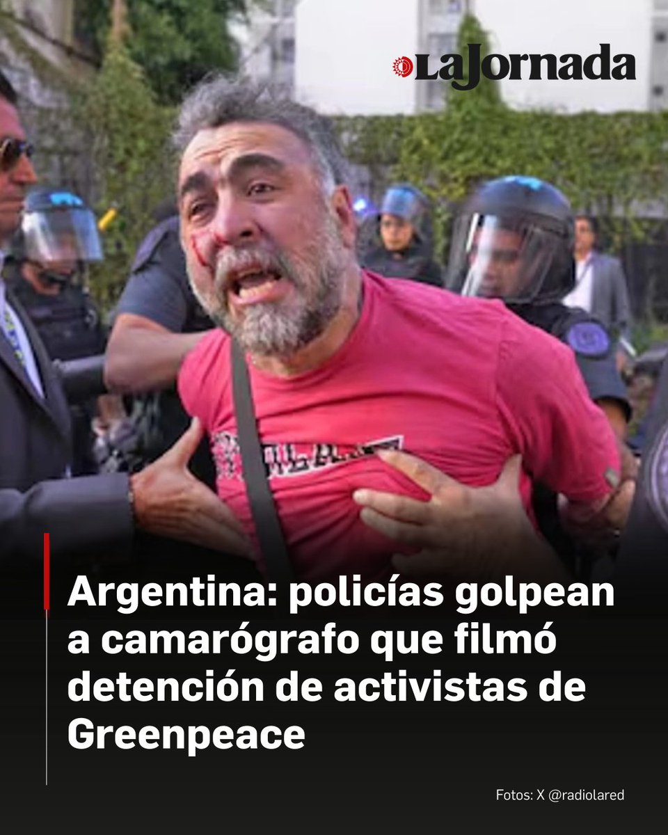 La imagen del camarógrafo Facundo Tedeschini, con la cara ensangrentada arrastrado con las manos atadas tras ser brutalmente atacado por unos diez policías, por filmar la detención de doce activistas de Greenpeace evidenció la violencia contra la prensa por parte del gobierno del