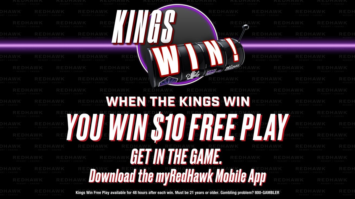 Kings win, you WIN! Download the myRedHawk® mobile app and activate your $10 Free Play after each Kings Win only at @RedHawkCasino
Head to for more.