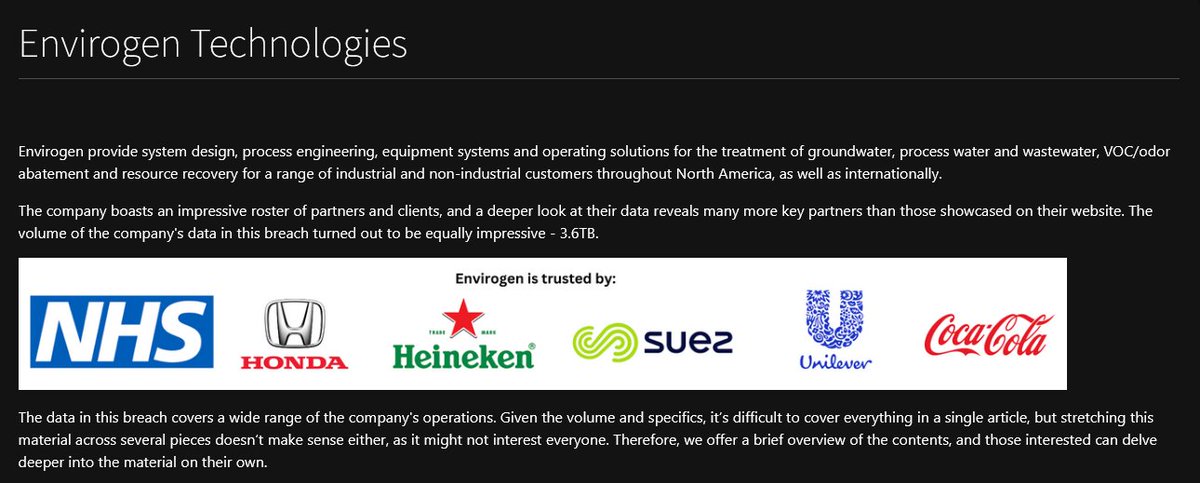 🇺🇸New investigation: Envirogen Technologies.

🔧Major data breach of engineering firm with high-profile clients.

🗡️Full report (Tor Browser only): 
…4oqu4yodmqzl25mqd2hgllymrgu4aqd.onion/r/mJ3C96jR1fra…

#EnvirogenBreach #DataBreachUSA #CyberSecurityAlert #AnubisRansomware