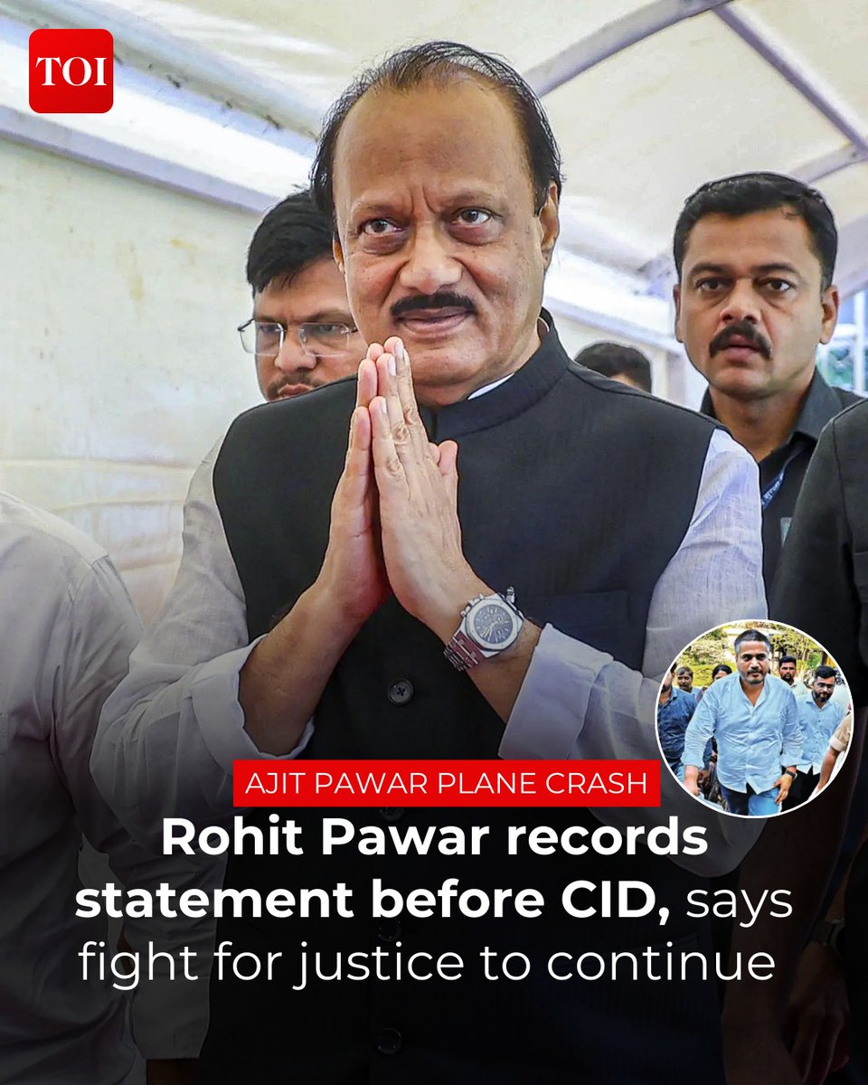 timesofindia's tweet image. NCP (SP) MLA #RohitPawar recorded his statement with the State CID regarding the Jan 28 plane crash that killed his uncle, #AjitPawar, and four others. Despite attempts to register an FIR, he received no positive response, vowing to continue fighting for justice. 

More details
