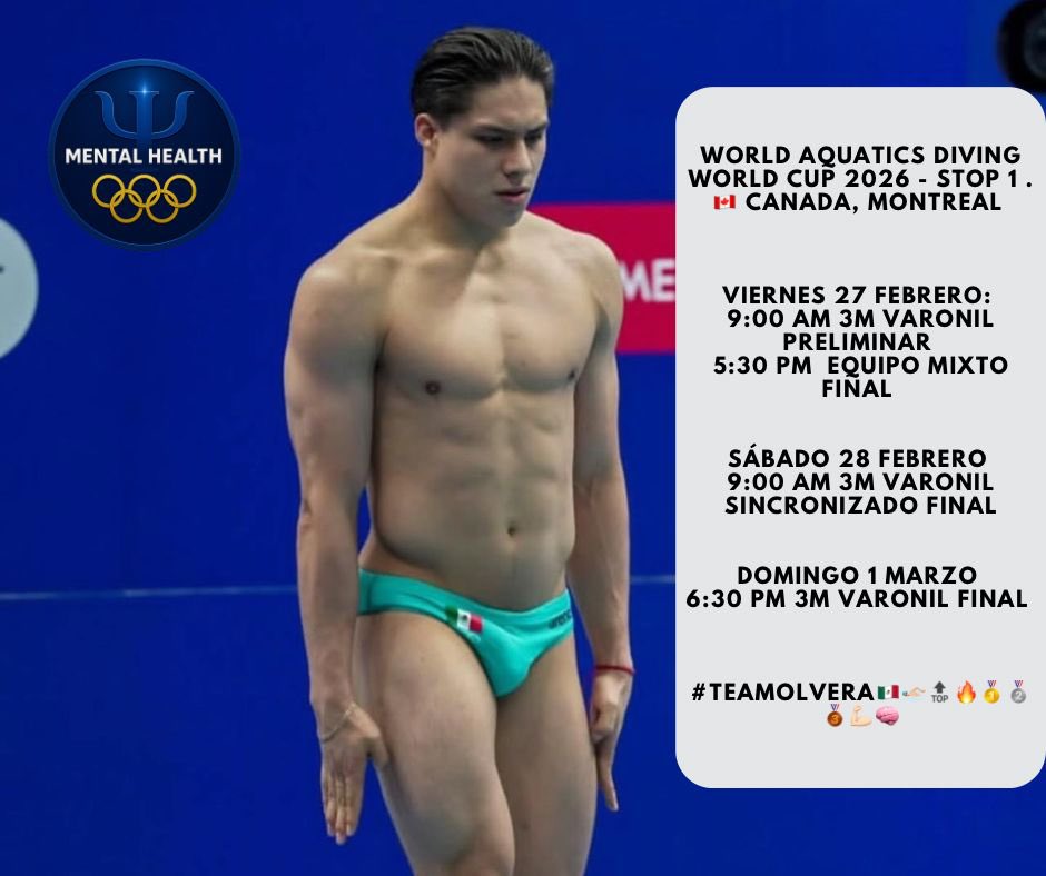 MentalHealthPs1's tweet photo. World Aquatics Diving World Cup 2026 - Stop 1 .  🇨🇦 Canada, Montreal

#TeamOlvera🇲🇽🏊🏻‍♂️🔝🔥🥇🥈🥉💪🏻🧠
#TeamMora🇲🇽🥊🔝🔜🔥🏆🏆🧠 
#SportsPsychology #MentalHealth 🧠 #Focus #Diving #MentalToughness #PsicologíaDelDeporte #SomosSolcpad https://t.co/uSJilOiWS2