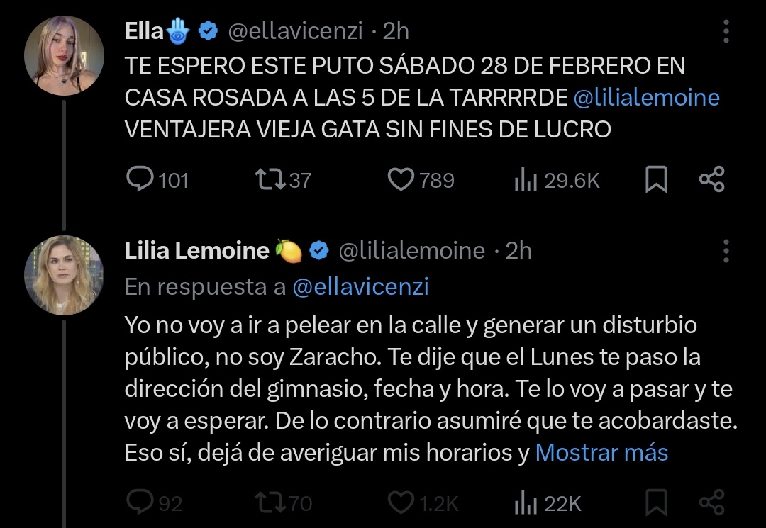 Demencial que una Diputada Nacional este invitando o aceptando un desafío pugilístico o de artes marciales a una Ciudadana enojada en redes. 

Esto es absolutamente absurdo.