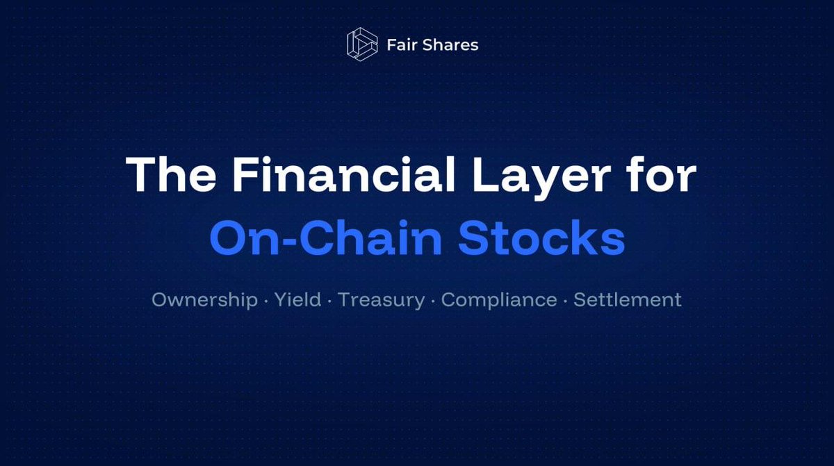 📊 Tokenized stocks just crossed $1B.

Exchanges are rushing in. Equities are going on-chain.
But trading is just the surface.
Ownership. Yield. Treasury. Compliance. Settlement.
The infrastructure layer is what makes it all work.
That's <a href="/Fair_Shares/">FairShares</a>.

What we're building:
✅