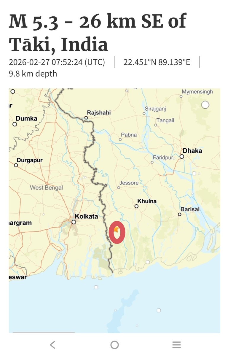 Mpalawat's tweet photo. A strong #earthquake of 5.3 intensity jolted #Bangladesh at 07:52 UTC. #Epicenter was the India Bangladesh border. Depth was 9.8 Kms. Tremors felt in #Kolkata and in many districts. No damage is reported. Aftershocks will be mild. #earthquake @SkymetWeather @JATINSKYMET https://t.co/LAiqkumCl3