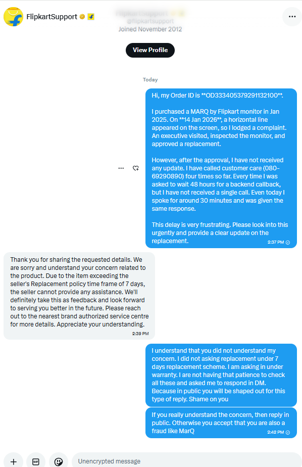 vinbht's tweet photo. @flipkartsupport Was this the reason for asking reply in DM? Why you respond to the message without verifying the details properly? Don't you have that much of capacity? https://t.co/x3X5T4Hzf4