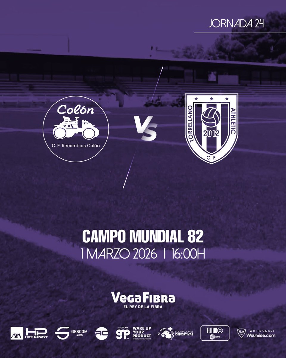 actorrellano's tweet photo. 𝙅𝙊𝙍𝙉𝘼𝘿𝘼 2️⃣4️⃣

🆚 @cfcolonoficial 
🏟 Campo Mundial 82
🗓 Domingo 1 de marzo
⏰ 16:00 h.

#RecambiosTorrellano | #ACTorrellano https://t.co/rOHj6G28CK
