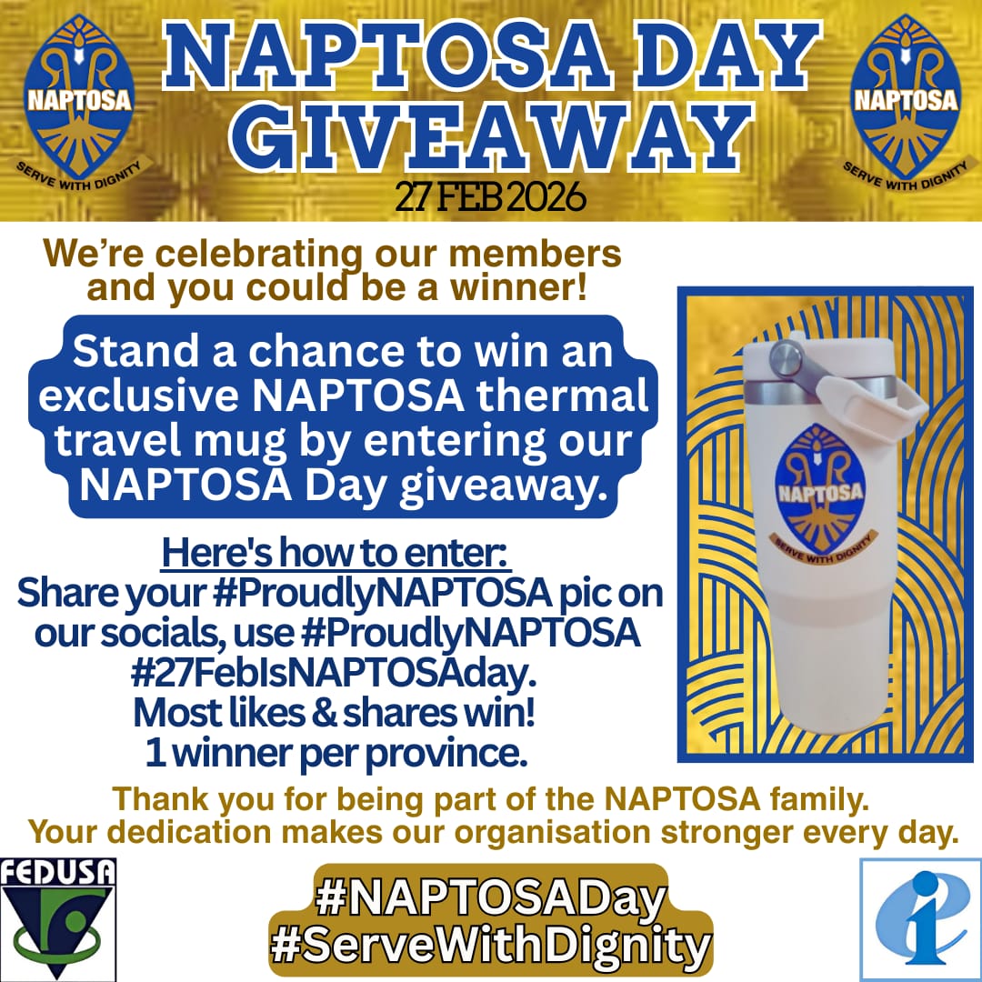 Competition closes at 15h00
#blueandgold 
#ProudlyNAPTOSA
#27FebIsNAPTOSAday