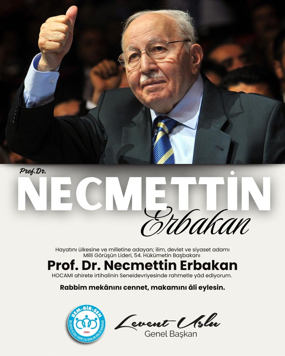 Baharı Başlatan Çiçek
Kıbrıs Fatihi
Yüksek Mühendis
Hocaların Hocası
Efsane Başbakan
Devlet Adamı
Savunan Adam
Milli Görüş Lideri 
Mazlum Coğrafyaların Umudu; 

Prof. Dr. Necmettin Erbakan Hocamızı rahmet, minnet ve özlemle yad ediyorum🤲🏼

#ÖnceAhlakVeManeviyat
#NecmettinErbakan