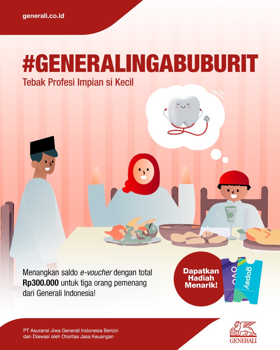 Sambil nunggu buka puasa enaknya ngapain ya?

Daripada bingung mending tebak-tebakan aja bareng #GENERALINGABUBURIT yuk! Menurut Generali Friends, apa ya cita-cita si kecil? Yuk, jawab dengan reply dan dapatkan hadiahnya!