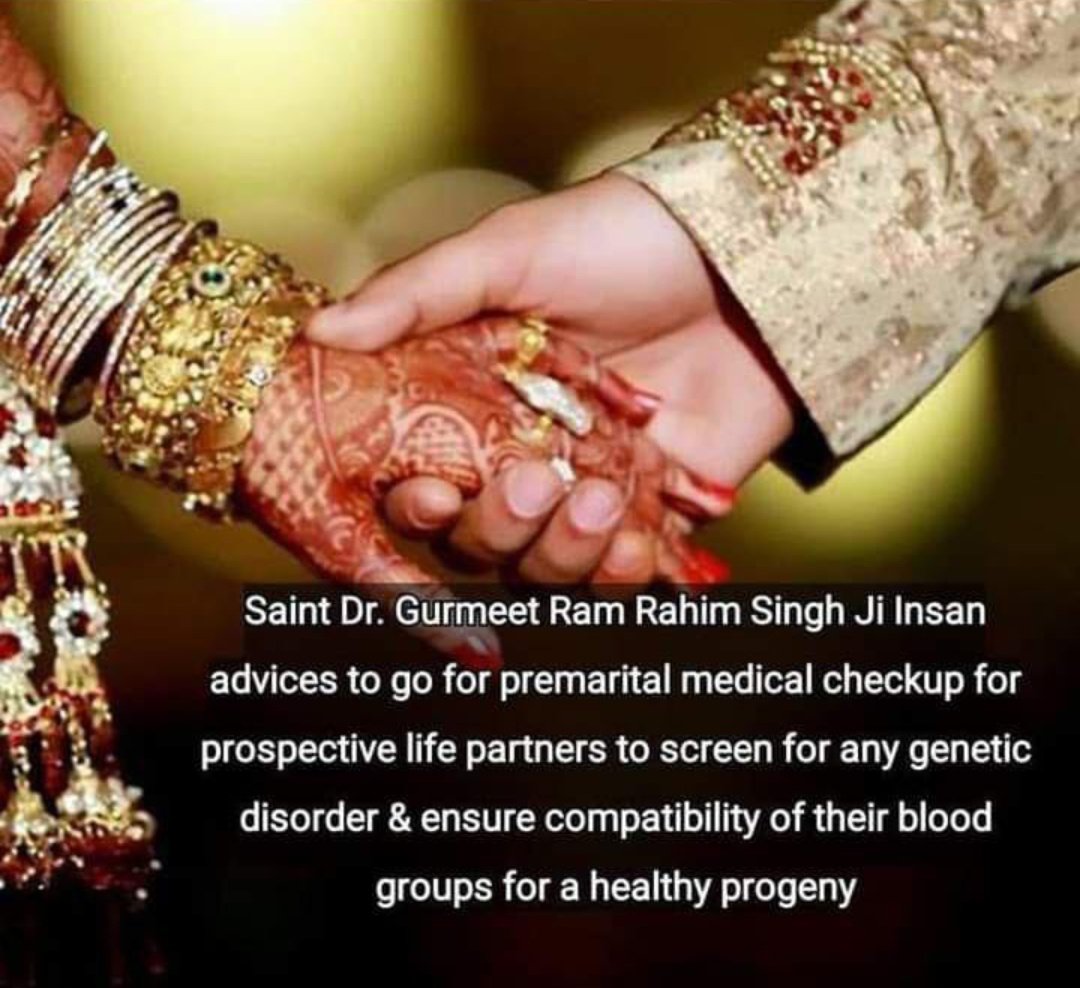 babbar_kajal's tweet image. Many couples have children with congenital diseases after marriage.Saint Gurmeet Ram Rahim Ji says that both the boy and the girl should have blood tests before marriage so that the future child will be born disease-free and healthy.
 #CompatibilityTest
 #ThingsToCheckForMarriage