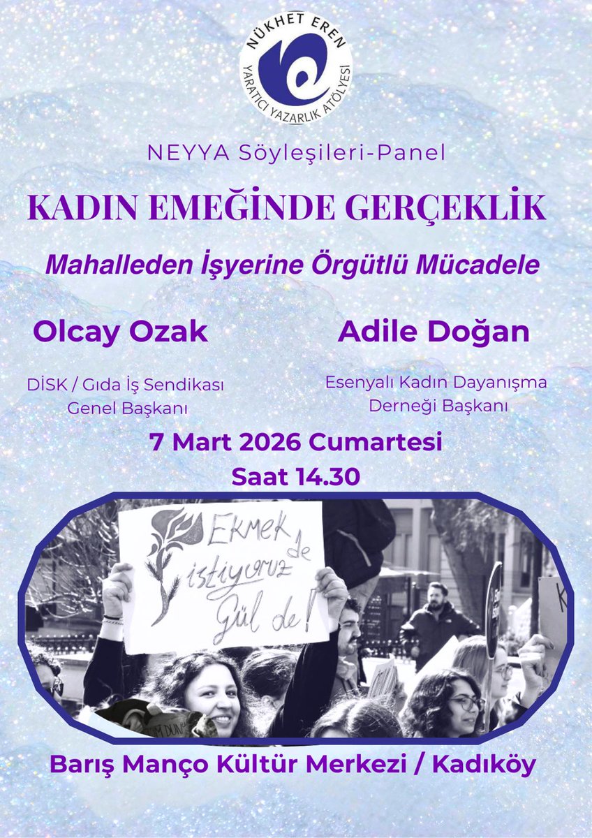 Kadın emeği evde başlar, mahallede büyür, işyerinde sınanır.
Yaşamın tam içindedir.

Kadın Emeğinde Gerçeklik: Mahalleden İşyerine Örgütlü Mücadele başlıklı NEYYA Söyleşileri-Panel’de sahadan gelen deneyimleri dinleyeceğiz.