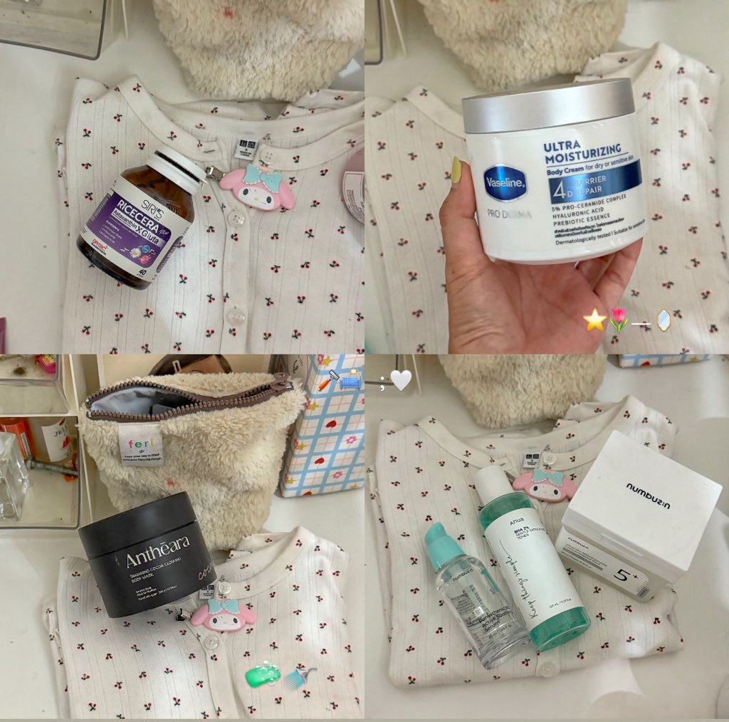 ⭐️🧴 skincare routine ในช่วงนี้  ไอเท็มผิวดี ที่ดีมาจากข้างในยันข้างนอก ผิวใส นุ่ม ลื่นน ตากแดดบ่อยก็ช่วยให้ผิวไม่หมอง ㅜㅡㅜ👀🤍 must have item สุดสุดเลย !
