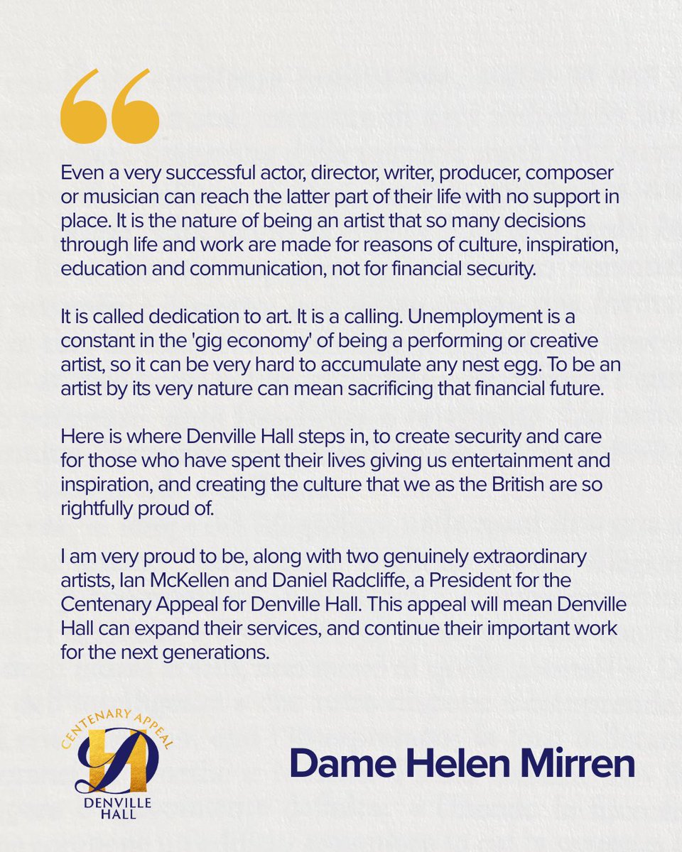 For 100 years, Denville Hall has been a sanctuary for those who dedicated their lives to the performing arts

Now, as it celebrates its centenary, a £26 million appeal will help secure the next 100 years

For further info:

🔗 denvillehall.org.uk
📧 rsvp@denvillehall.org.uk
