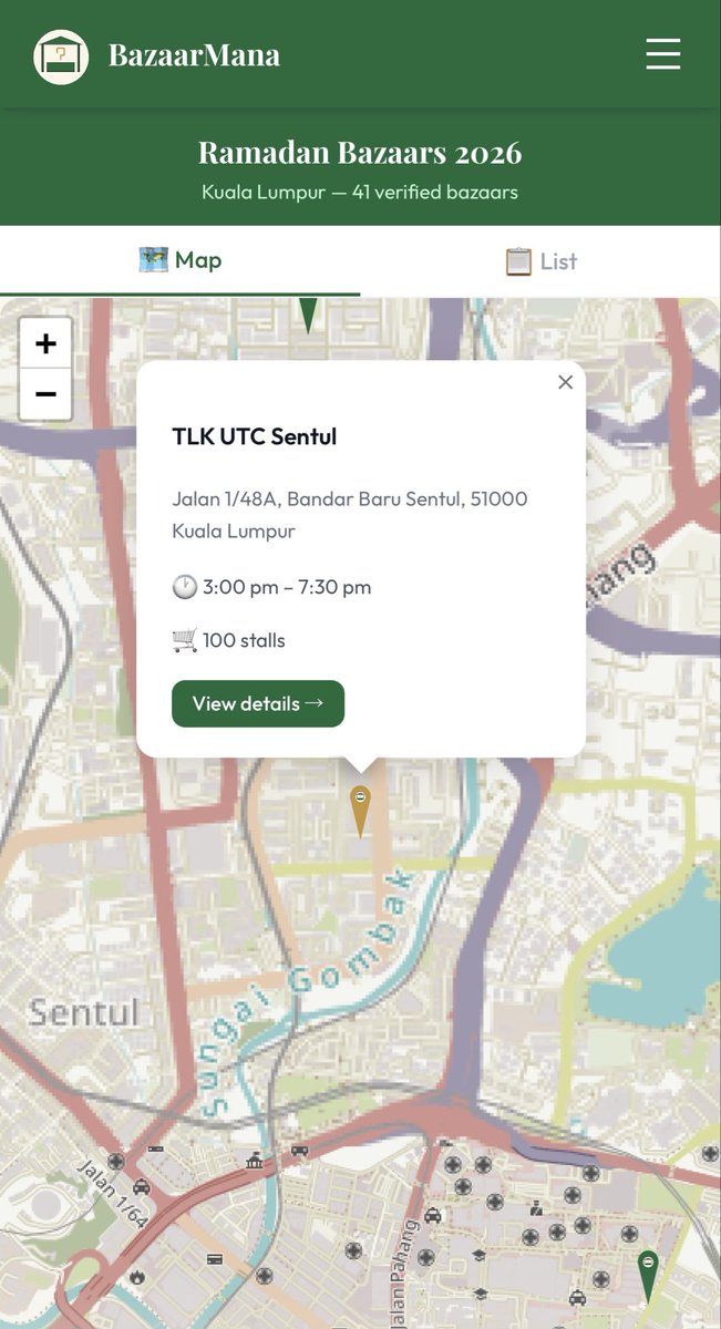 NabilErsyad's tweet photo. If you ever wonder where to find all the bazar ramadans, I present to you BazaarMana.

A mobile friendly website mapping out all the bazar ramadans in Kuala Lumpur.

Of course I made sure to show all nearby train stations.

Check it out at the link below

https://t.co/tVIPpyNG7e https://t.co/5aKw1A5nE6
