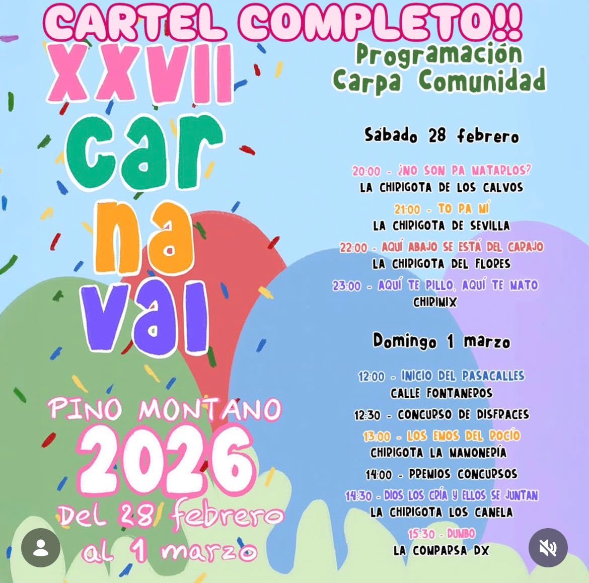 ¿Nos vemos mañana sábado 28 de Febrero? Cantamos 2 veces por si no podéis venir a una pues venís a la otra 😉

A medio día en la Trianá carnavalesca y por la noche en Pino Montano

Os esperamos para arrancarle la cabeza a quien nos siga llamando lagartos 🤭

Besos de mantis 💚💚