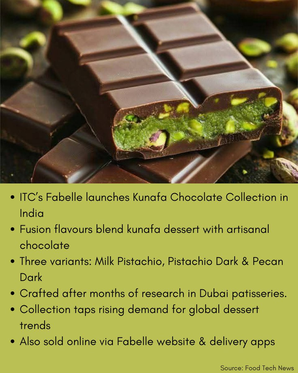 C_CMagazine's tweet image. New from Fabelle: Kunafa Chocolate Collection!
Three fusion bars — Milk Pistachio, Pistachio Dark &amp;amp; Pecan Dark — inspired by the classic Middle Eastern dessert. Global flavour meets luxury chocolate. 

#FabelleChocolates #KunafaChocolate #LuxuryChocolate #FusionDessert