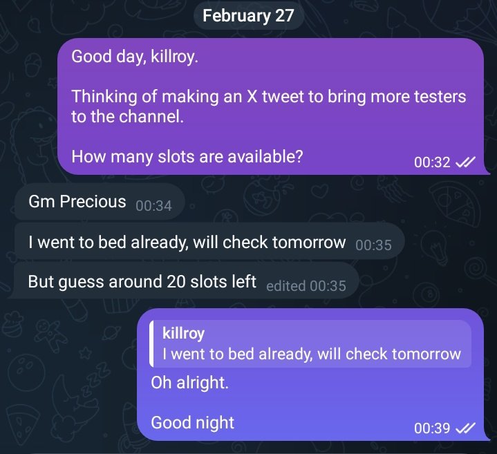 there is a project that needs testers.

less than 20 slots left

interested??
Comment below.

(not engagement farming, ive got no BT)