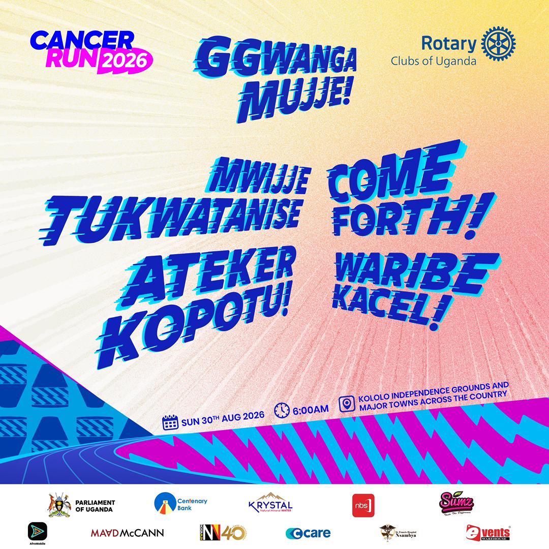 UgRotaryCancerP's tweet photo. Ggwanga Mujje! is a call to every Ugandan at home and in the diaspora to run, donate, volunteer, advocate and stand together for families affected by cancer. 
         #GgwangaMujje
                                      #Comeforth
                                                               #AtekerKopotu
#MwijjeTukwatanise
                                          #WaribeKacel

#CancerRunUg26 l #RotaryEyamba