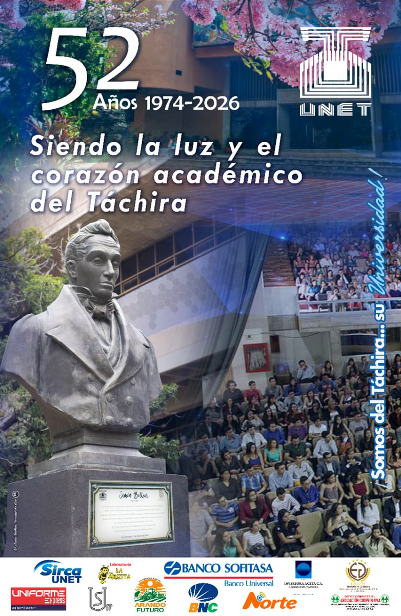 No solo celebramos años d historia cronológica; hoy celebramos la calidez d la madera, la solidez d nuestros egresados y el triunfo del saber. Hace + de cinco décadas, la <a href="/UNEToficial/">UNET</a> nació como un sueño en el Táchira, y hoy, ese sueño es el motor de superación personal de miles