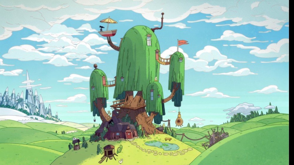 ツリーハウスの背景画新旧。
影の処理の仕方とか、霞むようなグラデーションなど、だいぶ変わったなという感じ。

本編(←)　Fionna＆Cake(→)