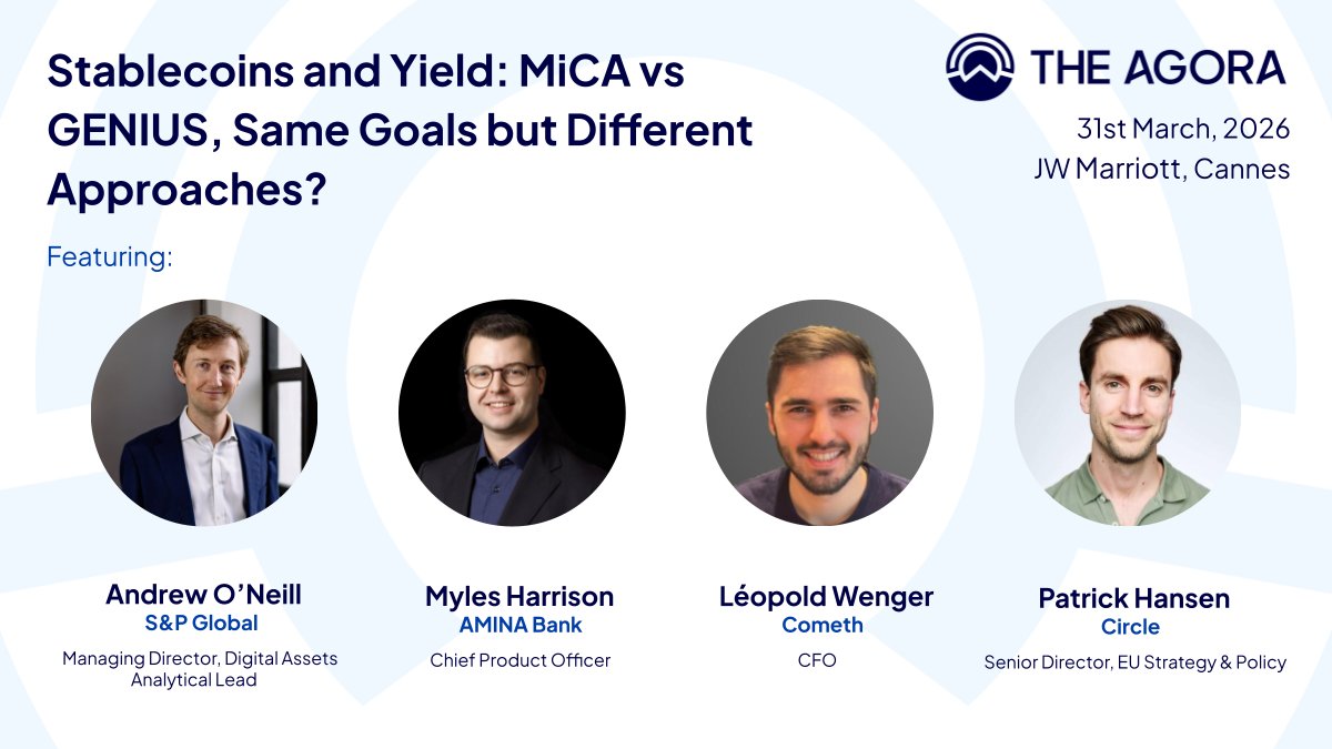 Stablecoins and Yield: MiCA vs GENIUS, Same Goals but Different Approaches?

This is the critical question we will explore at The Agora on the panel moderated by Kaiko's Anne-Sophie CISSEY, Chief Administrative Officer.
The discussion will feature:

➡️ Andrew O'Neill, CFA,