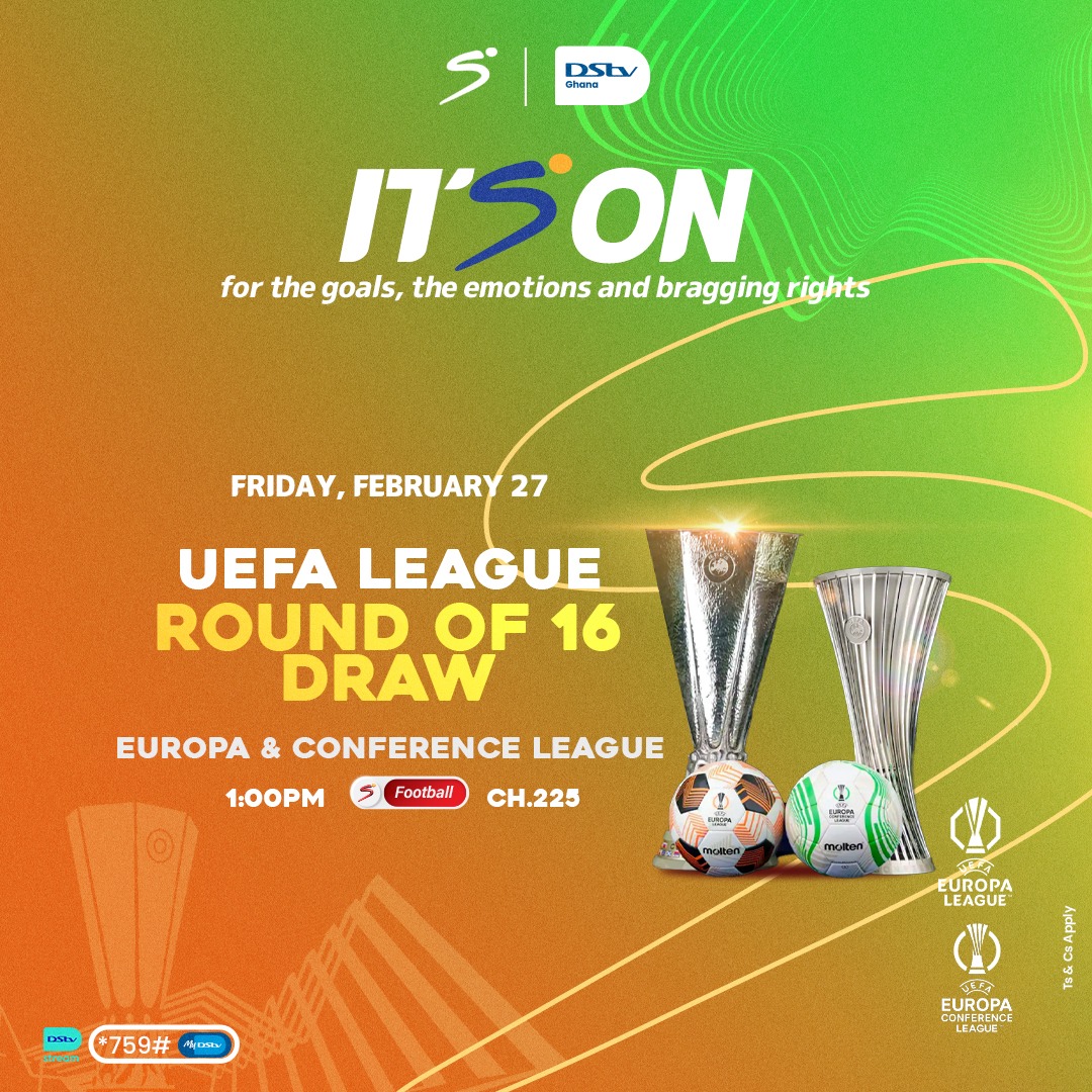 DStv_Ghana's tweet image. Who faces who in the Round of 16? 👀🔥
The #EuropaLeague &amp;amp; #ConferenceLeague draw is here!

Watch it LIVE at 12:00PM &amp;amp; 1:00PM on CH. 225 or stream via #DStvStream.
