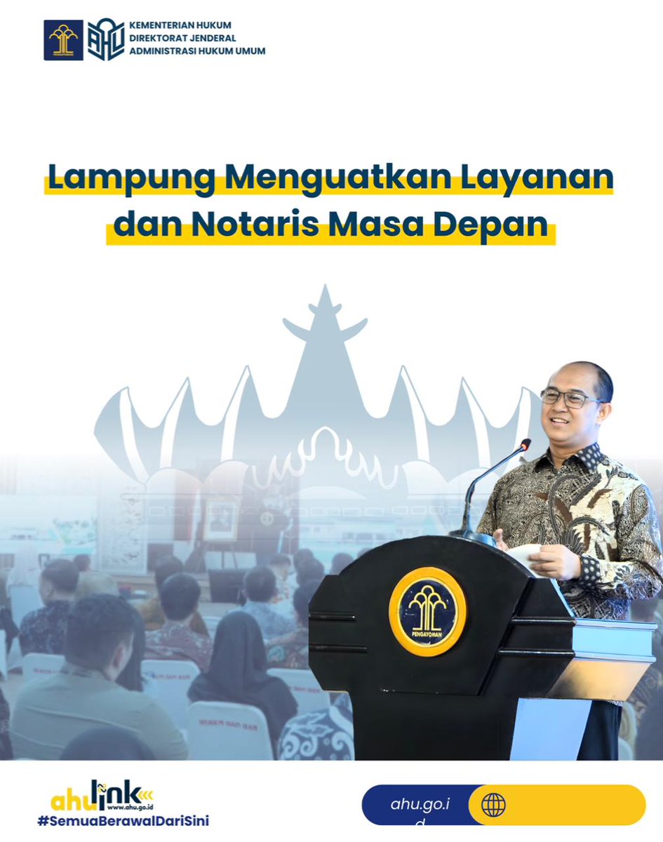 djahu_kemenkum's tweet photo. #SahabatPengayoman Tabik Puun
Ditjen AHU hadir di Lampung untuk memperkuat reformasi hukum dari sisi pelayanan dan transformasi digital.
#KementerianHukim
#SemuaBerawalDariSini
#AhuLink
#NyamanBersama https://t.co/jzdazBsRsq