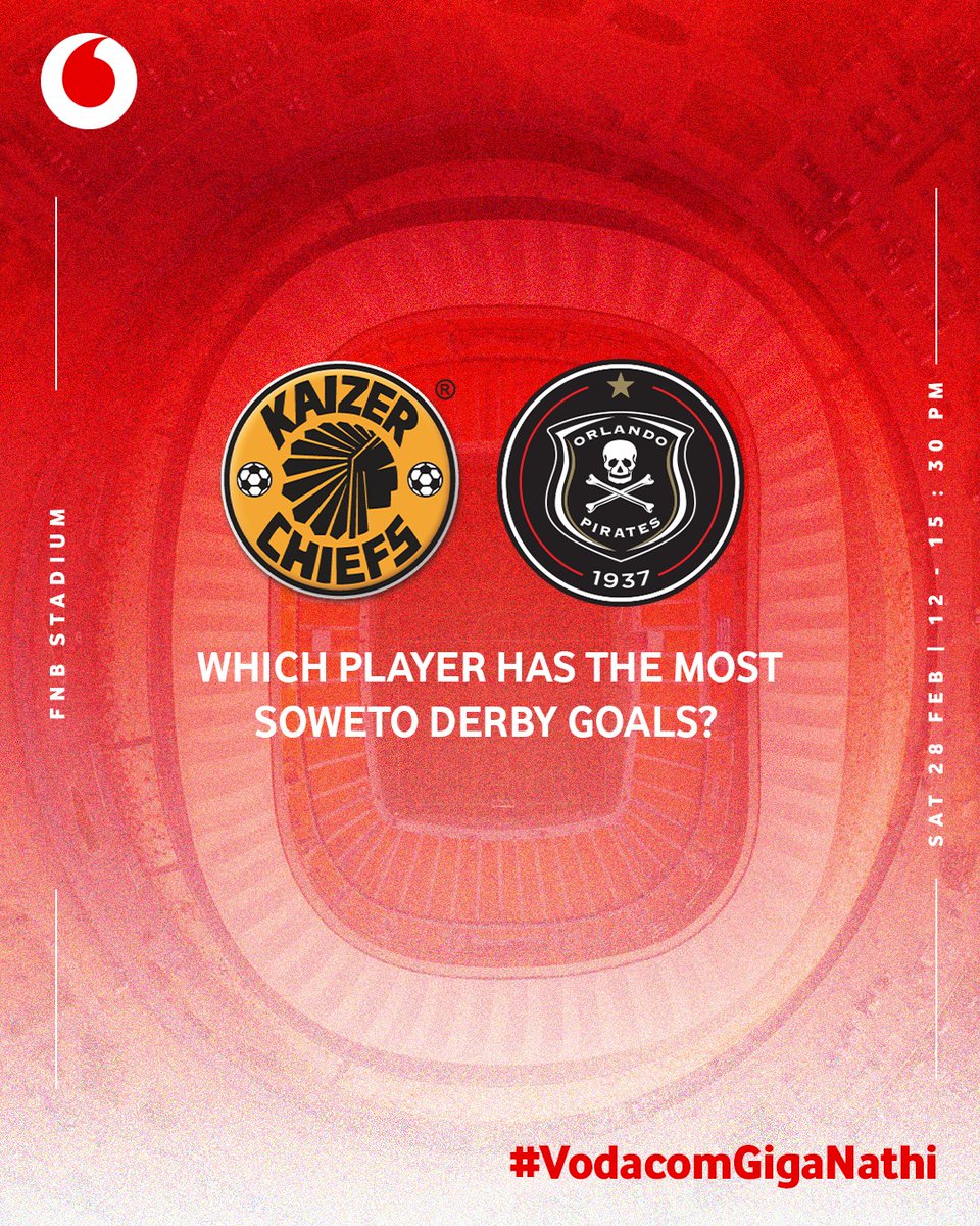 Answer the question using #VodacomGiganathi and we might slide into your DMs with DOUBLE TICKETS to a SOLD-OUT derby. 👀⚽​

#AlwaysHome <a href="/KaizerChiefs/">Kaizer Chiefs</a>
 #OnceAlways @OrlandoPirates
