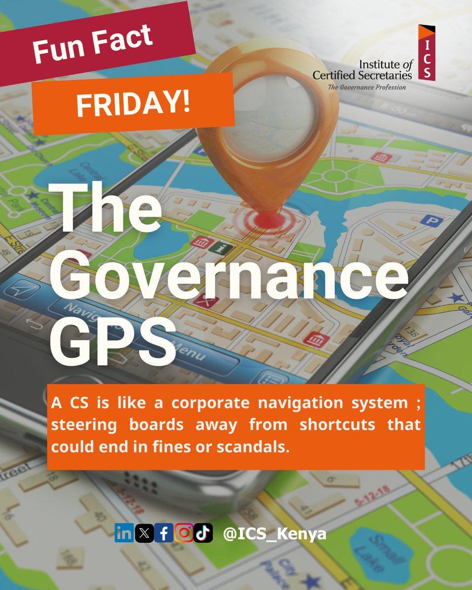 ICS_Kenya's tweet image. A Company Secretary helps boards stay on course, anticipate risks, and avoid decisions that could derail institutional integrity.

#ICS_Kenya #FunFactFriday #CompanySecretary