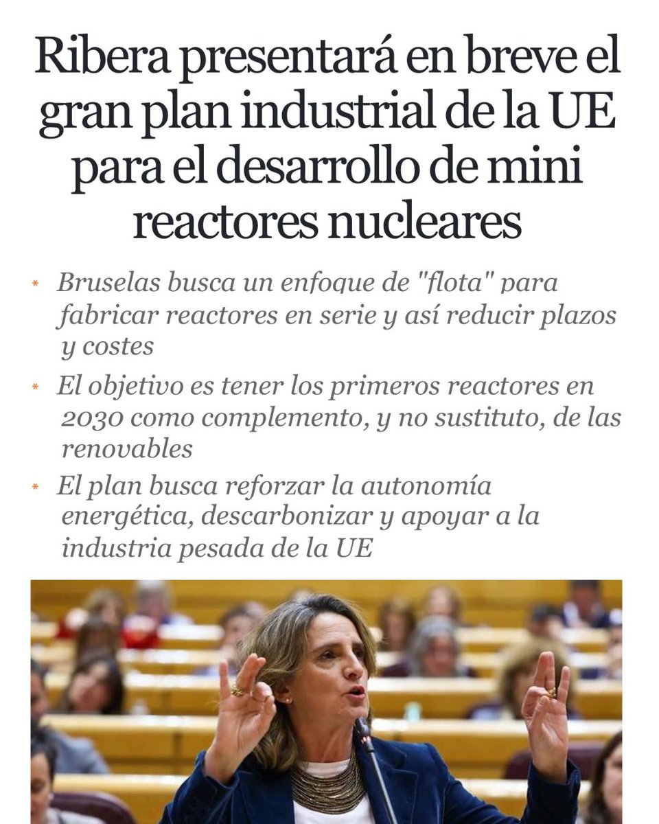 De cerrar las centrales nucleares en España a promover el desarrollo de pequeños reactores modulares (SMR) en Europa.

La metamofosis nuclear de Teresa Ribera, la hipocresía antinuclear, el todo por la pasta, la tomadura de pelo a los españoles, el suicida cierre nuclear y el