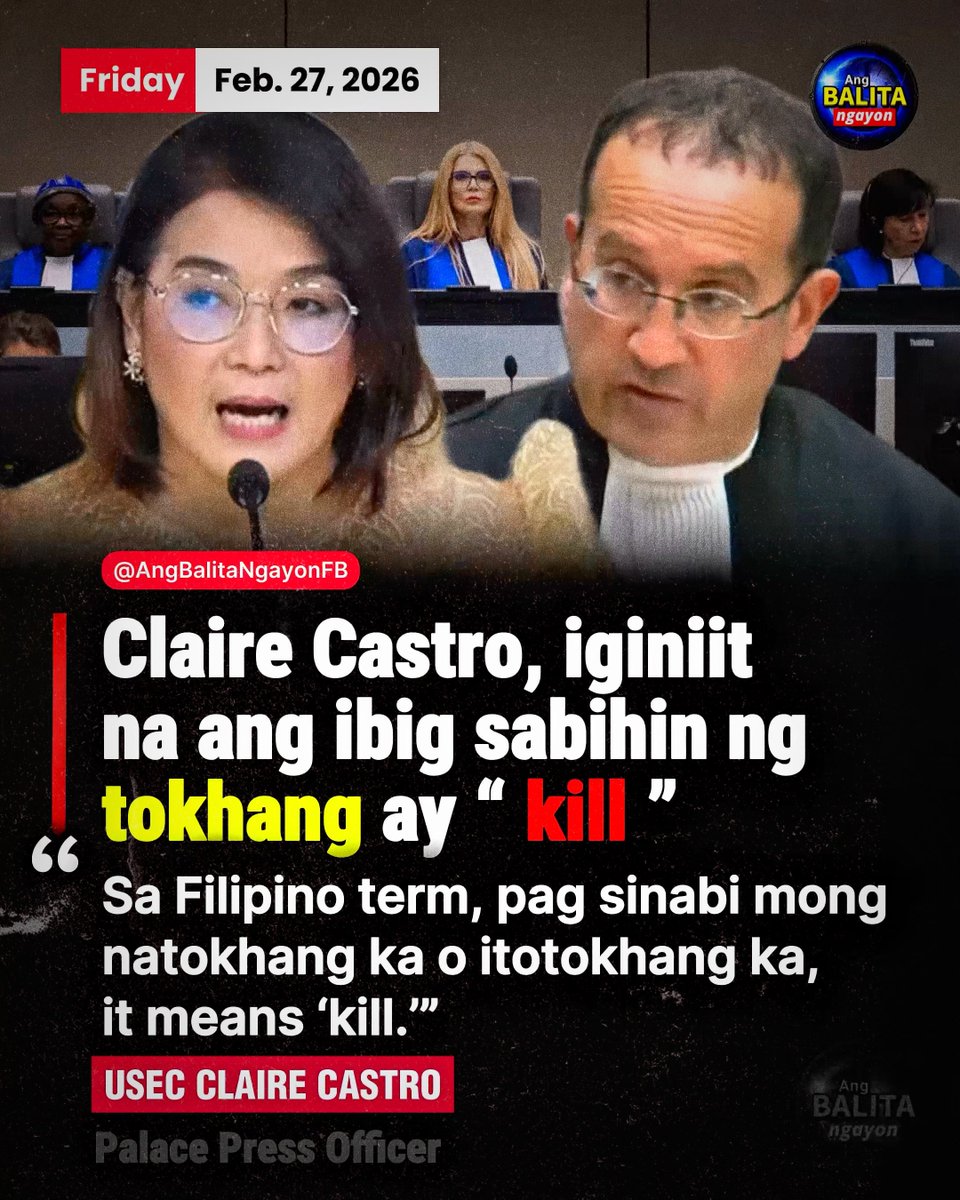 CLAIRE CASTRO IGINIIT NA ANG “T0KHANG” AY NANGANGAHULUGANG “KlLL”

Nilinaw ni Presidential Communications Undersecretary Claire Castro sa press briefing sa Malacañang ang kahulugan ng terminong “tokhang,” kasunod ng argumento ng depensa sa pagdinig sa International Criminal Court
